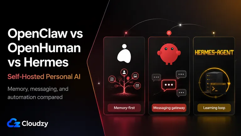 Diagram comparing OpenClaw, OpenHuman, and Hermes Agent self-hosted personal AI architectures